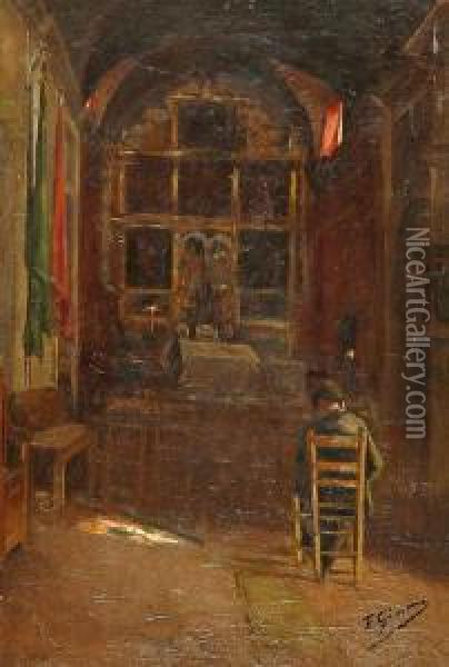 Interior De Capilla Oil Painting - Francisco Gimeno