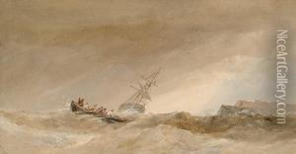 A Rowing Boat In Heavy Seas Oil Painting - Edward Tucker