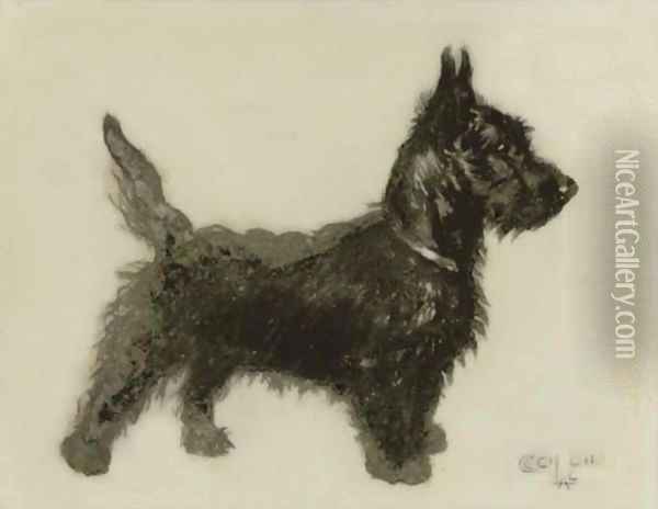 A little Scottie Oil Painting - Cecil Charles Aldin