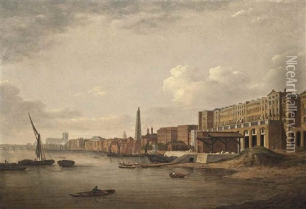 View Of The London Riverfront From Westminster To The Adelphi Oil Painting - William Marlow