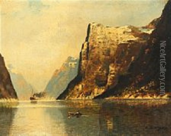 Norwegian Landscape From Nordfjord Oil Painting - Anton Burger