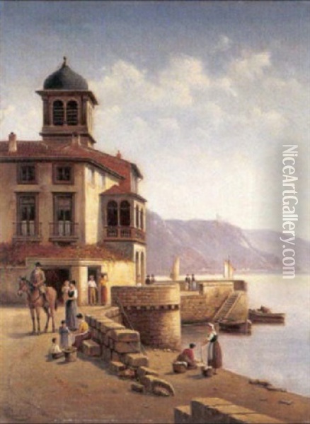 Vue A Arona, Lac Majeur, Italie Oil Painting - Victor Carabain