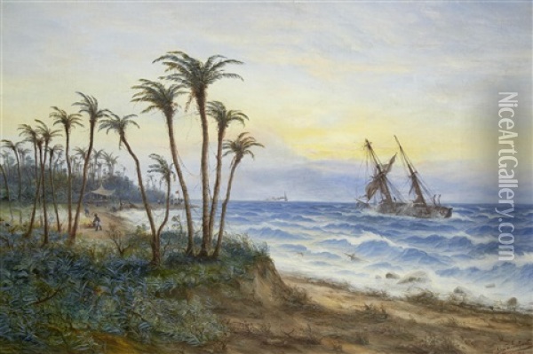 An African Coastal Scene Oil Painting - Max Schroeder-Greifswald the Younger