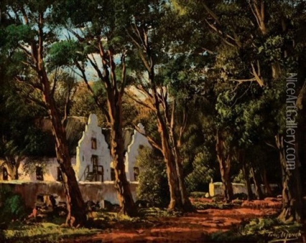Homestead Surrounded By Trees Oil Painting - Tinus de Jongh
