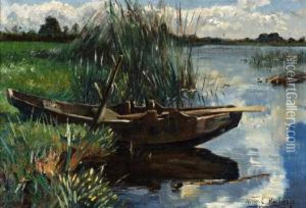 Polderlandschap Met Roeiboot In De Rietkraag Oil Painting - Willem Roelofs