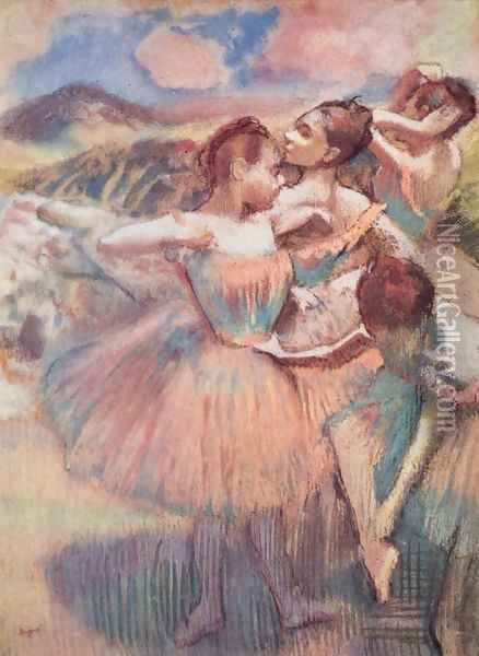 Dancers in a landscape Oil Painting - Edgar Degas