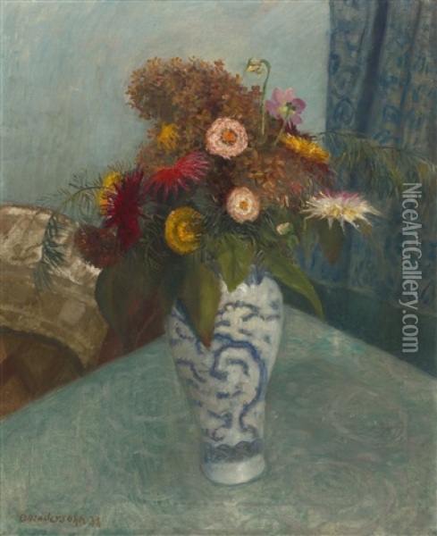 Straus Mit Hortensie In Chinesischer Vase Oil Painting - Otto Modersohn
