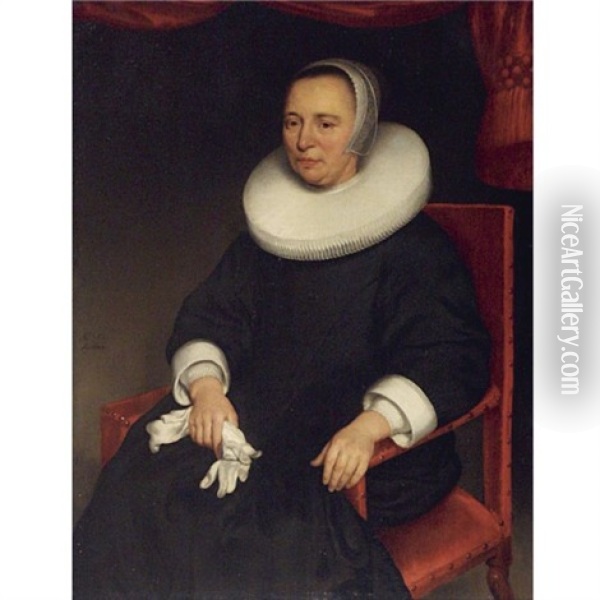 Portrait Of Lady, Seated, Wearing A Black Dress With A White Ruff Oil Painting - Aelbert Cuyp