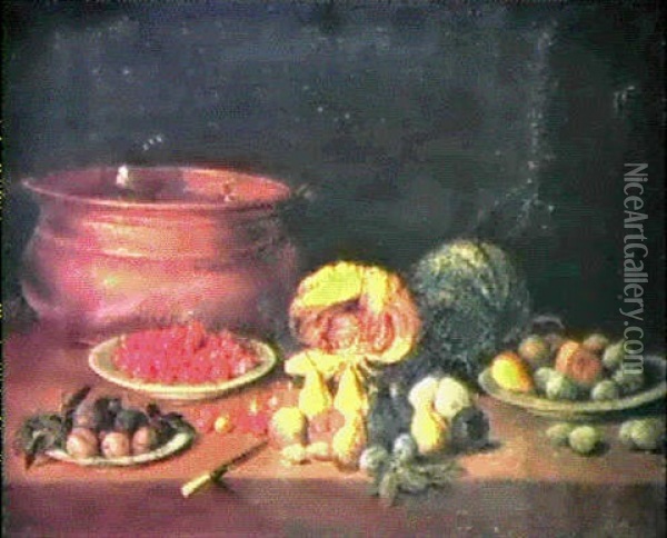 Nature Morte Aux Fruits Et Chaudron Oil Painting - Jan van Kessel the Elder