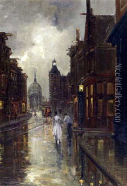 Evening Street Scene With The Koepelkerk, Amsterdam Oil Painting - Jan Hermanus Melchior Tilmes