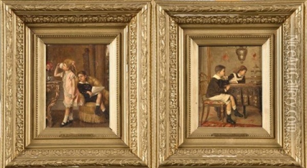 Jeunes Enfants Dans Un Interieur (pair) Oil Painting - Albert Roosenboom