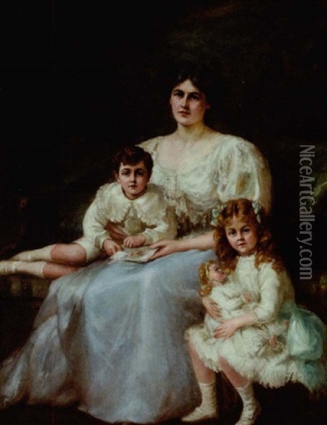 Portrait Of Ada Scott And Her Two Children Oil Painting - Charles Goldsborough Anderson