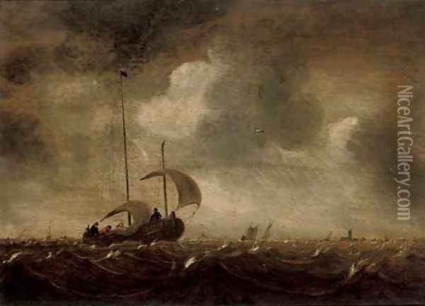 Shipping in stormy seas Oil Painting - Jan Porcellis