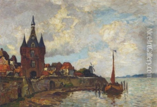 De Lekpoort, Vianen: A City Gate By The River Lek Oil Painting - Charles Dankmeijer