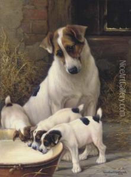 Drink Puppy, Drink! Oil Painting - Valentine Thomas Garland