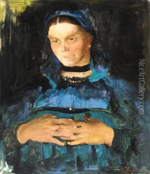 Peasant In Blue Oil Painting - Filip Malyavin