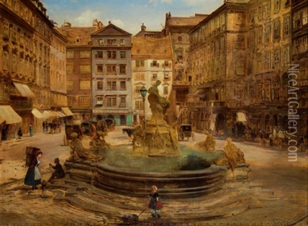 Neuer Markt In Wien Mit Dem Donnerbrunnen Oil Painting - Elias Pieter van Bommel