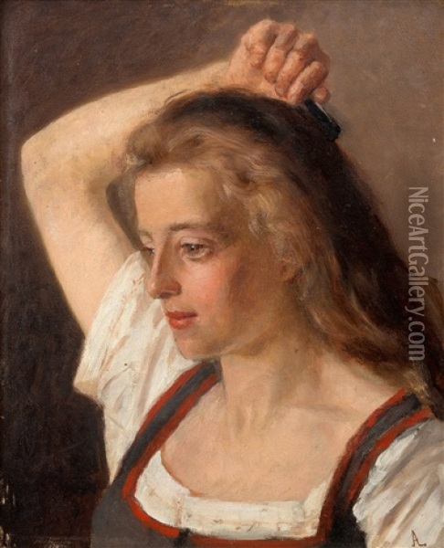 Portrait Of A Girl Oil Painting - Arvid Liljelund