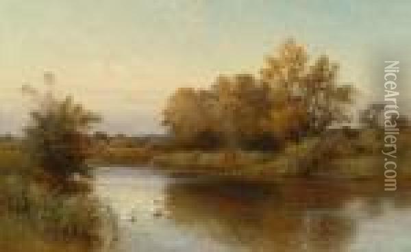 Swans On A River Oil Painting - Alfred Augustus Glendening