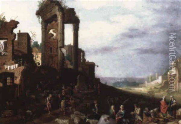 Villageois Parmi Des Ruines Antiques Oil Painting - Willem van Nieulandt the Younger