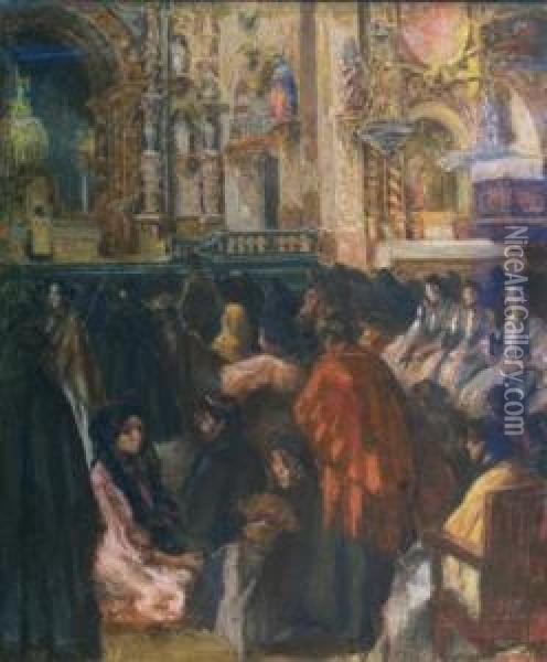 Spanish Cathedral Interior Oil Painting - Alexandre Lunois