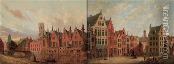 Maison Du Franc (+ Place Jean Van Eyck, Bruges; Pair) Oil Painting - Joseph Henry Legrand