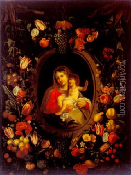Madonna Mit Dem Kinde In Der Blumen-fruechtegirlande Oil Painting - Jan van Kessel the Elder