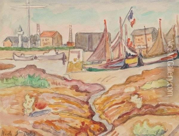 Low Tide At Hon Fleur Oil Painting - Henri Lienard De Saint-Delis