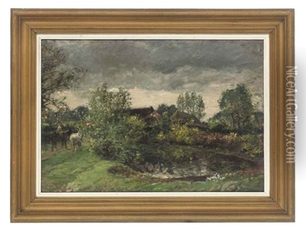 The Farm Pond Oil Painting - Mark William Fisher