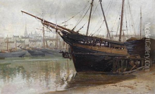 Shipping At Anchor Oil Painting - Julius Hare