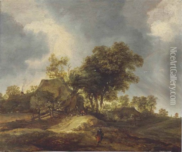 A Wooded Landscape With Dunes And Figures By A Cottage Oil Painting - Pieter De Molijn