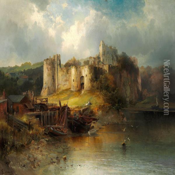 Ruins Of A Fortress Near A River Oil Painting - Franz Emil Krause
