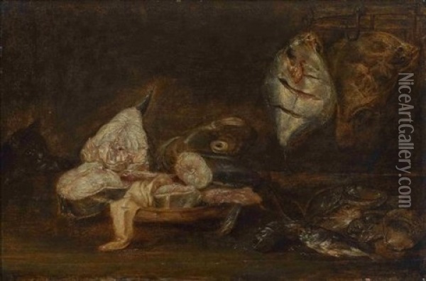 Fischstillleben Mit Katze Oil Painting - Alexander Adriaenssen the Elder