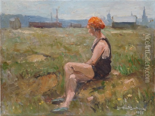 Woman In A Bathing Suit Oil Painting - Leonhard Sandrock