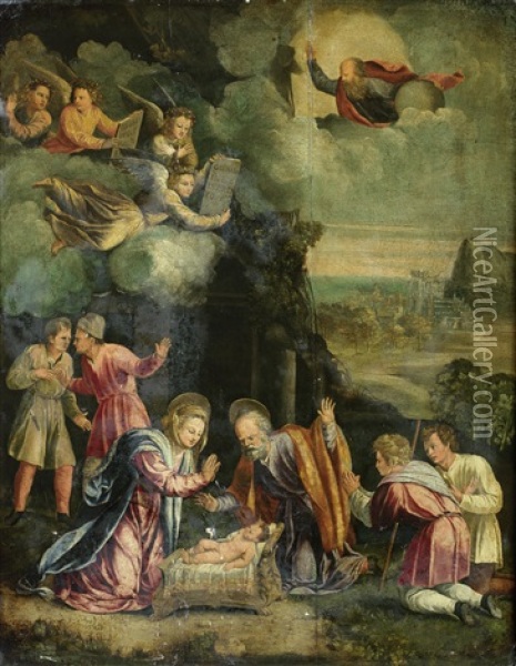 The Adoration Of The Shepherds Oil Painting - Battista (de Luteri) Dossi