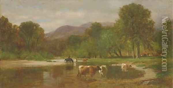 Cattle Watering Oil Painting - Samuel Lancaster Gerry