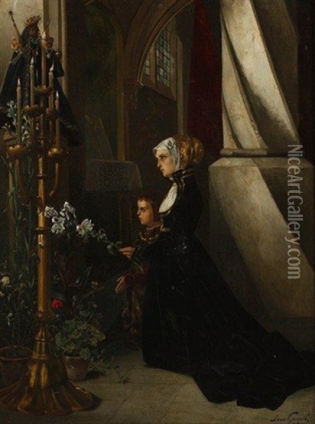 Priere Devant La Vierge Oil Painting - Leon Lucien Goupil