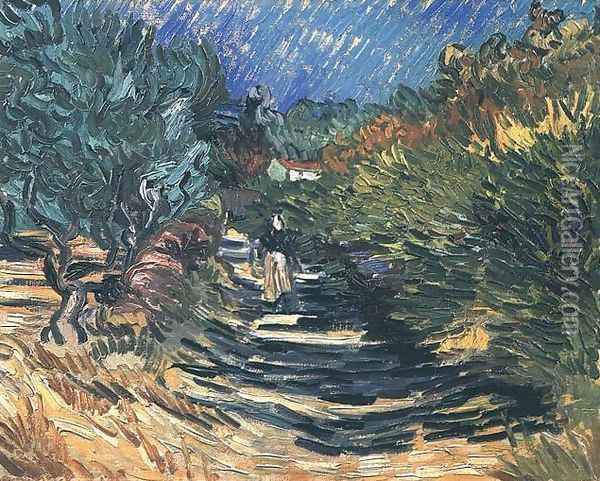 A Road at Saint-Remy with Female Figure Oil Painting - Vincent Van Gogh