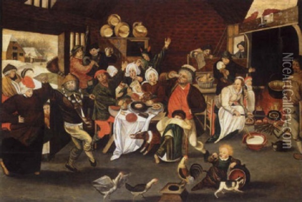 The King Drinks Oil Painting - Marten van Cleve the Elder