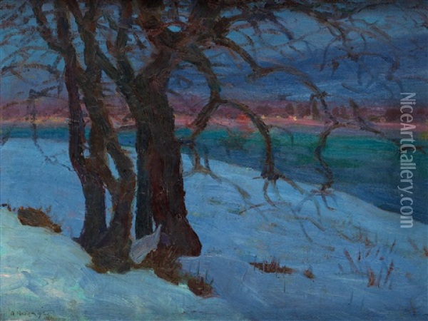 Innsbruck Abendstimmung Im Winter Oil Painting - Artur Nikodem