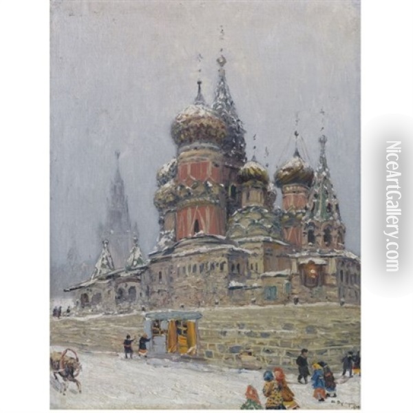 St. Basil's Cathedral In Winter Oil Painting - Nikolai Nikanorovich Dubovskoy