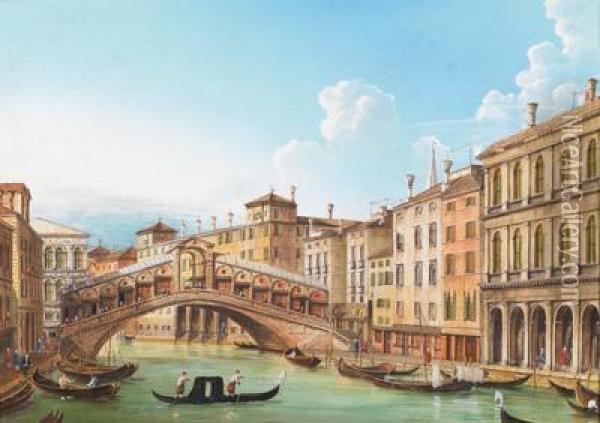 Blick Auf Den Canale Grandein Venedig Mit Der Rialtobrucke Oil Painting - Vincenzo Chilone