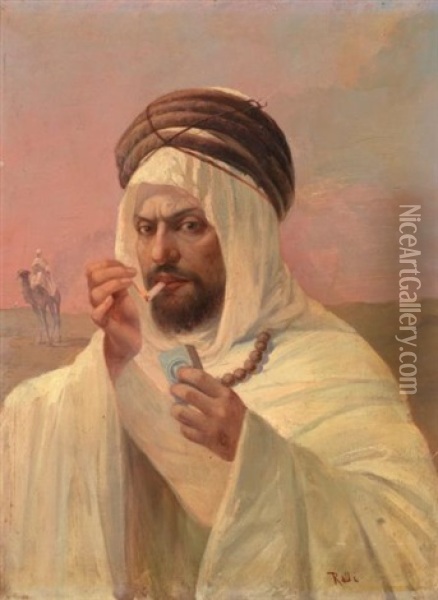 Portrait De Caid Algerien Oil Painting - Theodore Jacques Ralli