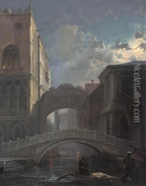 Seufzerbrucke Im Mondlicht, Venedig Oil Painting - Friedrich Nerly