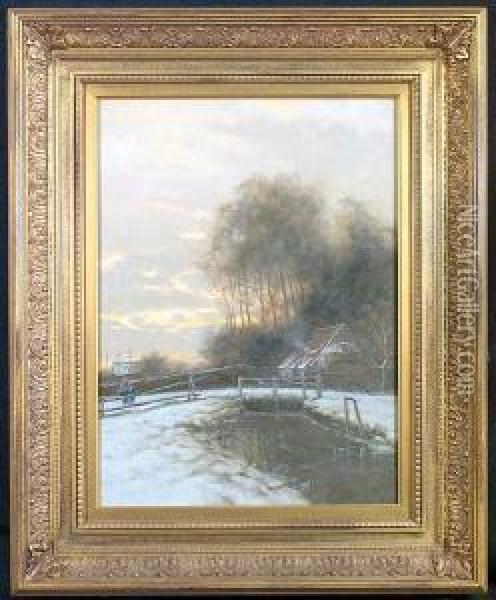 A Winter Landscape Oil Painting - A. J. F. De Groote