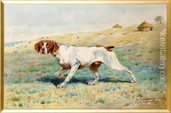 Pointer A L'arret Oil Painting - Charles Fernand de Condamy