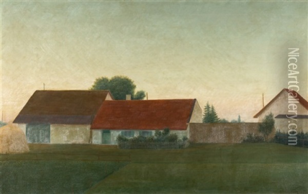 Hauser In Pasing Oil Painting - Georg Schrimpf