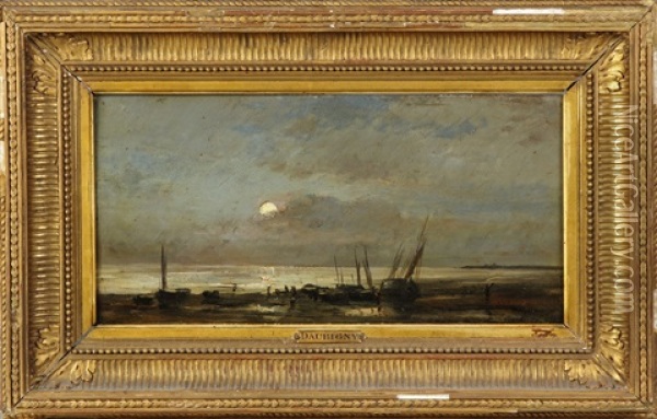 An Evening Harbor Scene Oil Painting - Charles Francois Daubigny