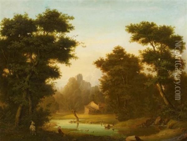 Romantische Landschaft Mit Ruinen Oil Painting - Marguerite Pines de Merbitz