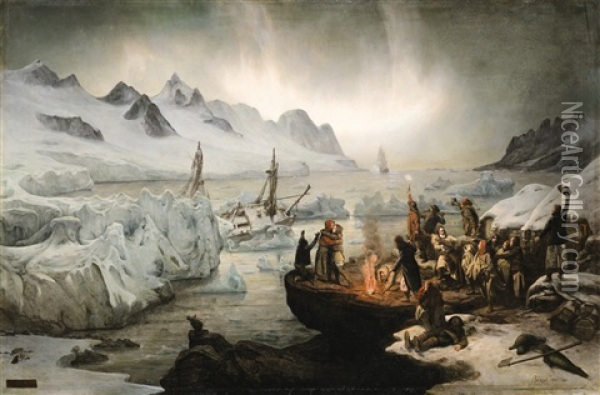 Shipwreck Victims On Icefloe Oil Painting - Francois Auguste Biard